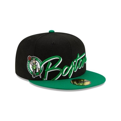 Boston Celtics Gorra | New Era NBA Cursive 59fifty Fitted Cap Mexico - Negros
